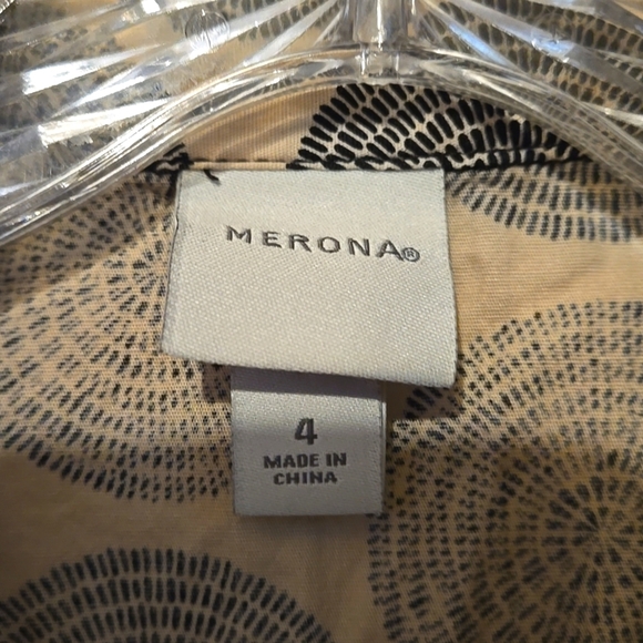 Merona Tunic Dress, Sz 4, Black, Cream, Circle Print, Drop waist, Cap Sleeve - Picture 3 of 11